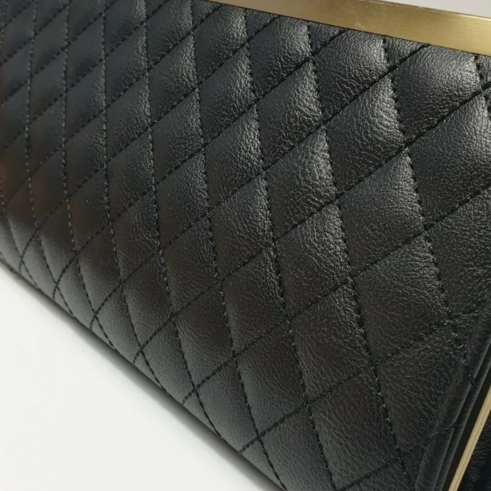 INC International Concepts Black Quilted Clutch with Gold Trim - Picture 3 of 3